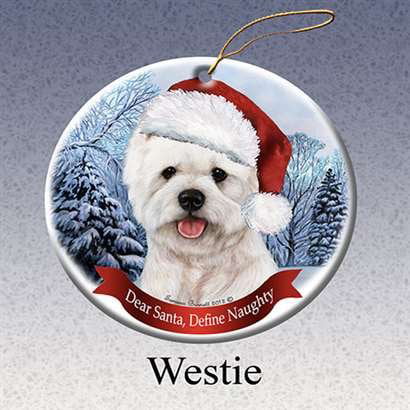 Hand Painted Christmas White Westie Dog Figurine with Scarf & Santa Hat 